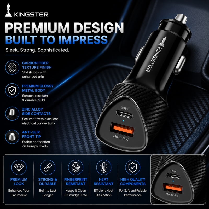 Kingster 51W Car Power 16 Fast Car Charger with Dual Output